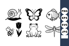 Vector collection of black and white insect and amphibian li Product Image 1