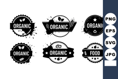 Organic food badges vector with natural leaves and vintage Product Image 1