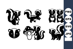 Skunk cartoon vector with mushroom and flowers cute black a Product Image 1