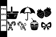 Picnic basket umbrella strawberries candy canes cupcake bow Product Image 1
