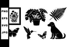 Black silhouette collection of dog, butterfly, hummingbird, Product Image 1