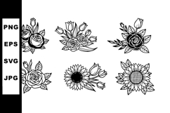Black and white floral bouquet illustrations with roses tuli Product Image 1