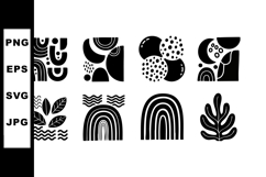 Abstract black and white geometric shapes and leaf patterns Product Image 1