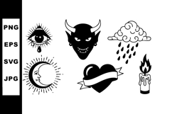 Devil moon eye heart candle tattoo style vector icons with r Product Image 1