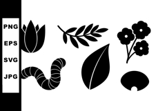 Black silhouette floral and leaf nature icons vector set wit Product Image 1