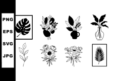 Monochrome tropical leaves and floral vector illustrations i Product Image 1