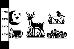 Forest wildlife nature icons with deer moon stars bird and v Product Image 1