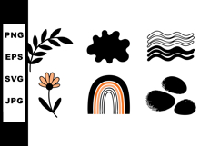 Minimalist black orange botanical and abstract shapes vector Product Image 1