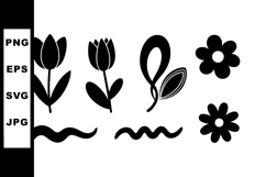 Simple black silhouette flower icons and wavy line design ve Product Image 1