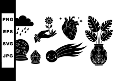 Hand holding flower with heart and plant in vase vector coll Product Image 1