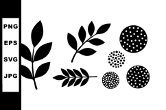 Black botanical leaves and dotted circle pattern vector illu Product Image 1