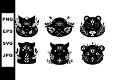 Black and white mystical animal faces with floral and third Product Image 1