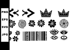 Set of decorative vector icons with arrows crowns flowers ey Product Image 1