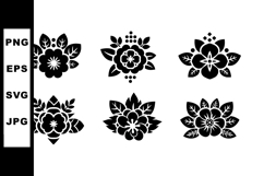 Black Floral Ornament Vector Set with Six Decorative Flower Product Image 1