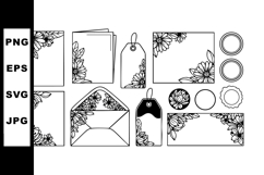 Floral Decorative Frame and Tag Vector Set with Flower Corne Product Image 1