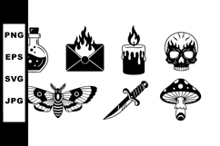 Witchcraft and Occult Symbols with Skull, Candle, and Potion Product Image 1