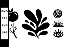 Abstract black nature symbols including fruit leaf swirl wav Product Image 1