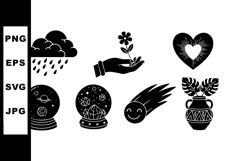 Black Silhouette Icons of Weather, Nature, Love, and Magic E Product Image 1