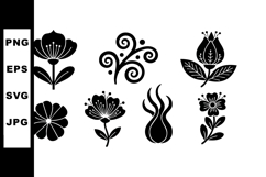 Black silhouette floral icons set with various flower shapes Product Image 1