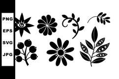 Black silhouette floral elements with leaves and berries vec Product Image 1