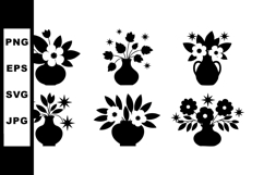 Black and white flower vase silhouettes with various floral Product Image 1