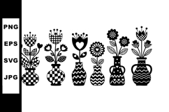 Black and white vase flowers vector illustration with geomet Product Image 1