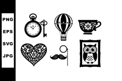 Vintage style icons collection with pocket watch hot air bal Product Image 1