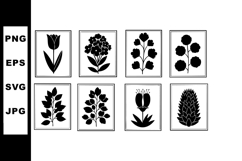 Set of black silhouette flowers vector illustrations in rect Product Image 1