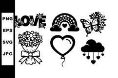 Romantic love symbols with hearts flowers and balloon vector Product Image 1