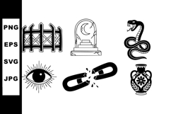 Set of black and white mystical symbols with eye, snake, cha Product Image 1