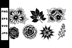 Detailed black and white floral vector set with diverse flow Product Image 1