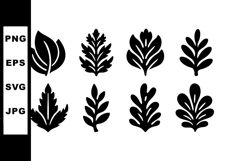 Black Leaf Silhouettes Vector Set of Eight Decorative Leaf S Product Image 1