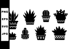 Black silhouette potted cactus and succulent plants in vario Product Image 1
