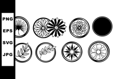 Black and white round floral and leaf icon set in vector ill Product Image 1