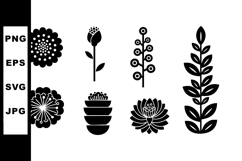 Black silhouette floral shapes vector set with various stem Product Image 1