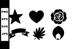 Simple black icons star heart rose ribbon leaf flame vector Product Image 1