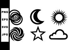 Celestial symbols vector set with sun moon stars and clouds Product Image 1