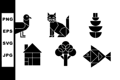 Geometric animal house tree and fish vector icons in black s Product Image 1