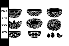 Decorative and rustic black silhouette nests, eggs, bowls, a Product Image 1