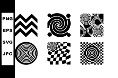 Abstract black and white spiral and checkerboard geometric p Product Image 1
