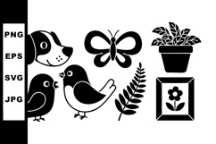Silhouette vector of dog bird butterfly plant and flower fra Product Image 1