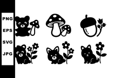 Cute forest animals with mushrooms acorn and flowers vector Product Image 1