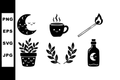 Cute black silhouette moon coffee cup match plant olive bran Product Image 1