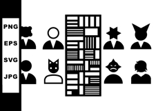 Diverse people icons with various hairstyles and abstract fa Product Image 1