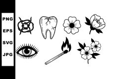 Dental health and hygiene icons with eye, flower, matchstick Product Image 1