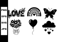 Love and heart themed vector icons with butterfly flowers ba Product Image 1