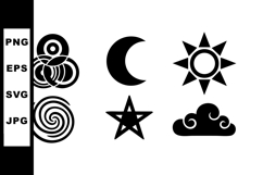 Abstract black and white mystical symbols vector with sun mo Product Image 1