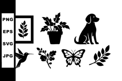 Silhouette collection of domestic dog butterfly hummingbird Product Image 1