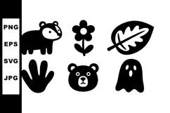 Simple black silhouette collection of bear flower leaf hand Product Image 1