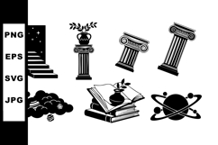 Classical columns and science symbols illustration with book Product Image 1